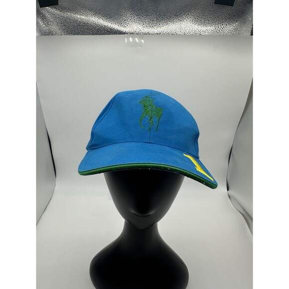 Ralph Lauren Fragrances Polo Baseball Cap Embroidered Blue Yellow 1 Adjustable - Picture 2 of 6